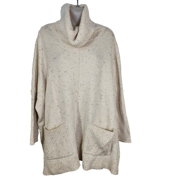 Loft Sweater Small Flecked Pocket Poncho Oversized Turtleneck 3/4 Sleeve Flowy - Picture 1 of 11